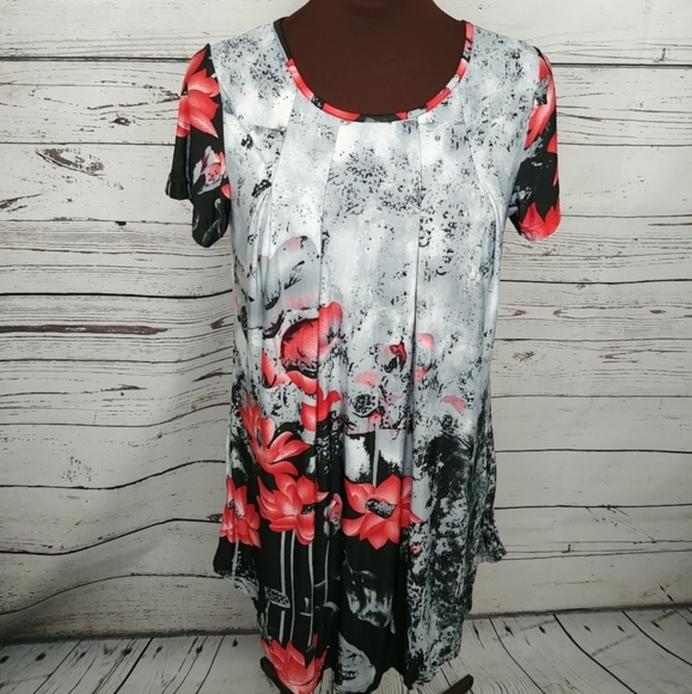 Simply Aster Red Black Floral Dress